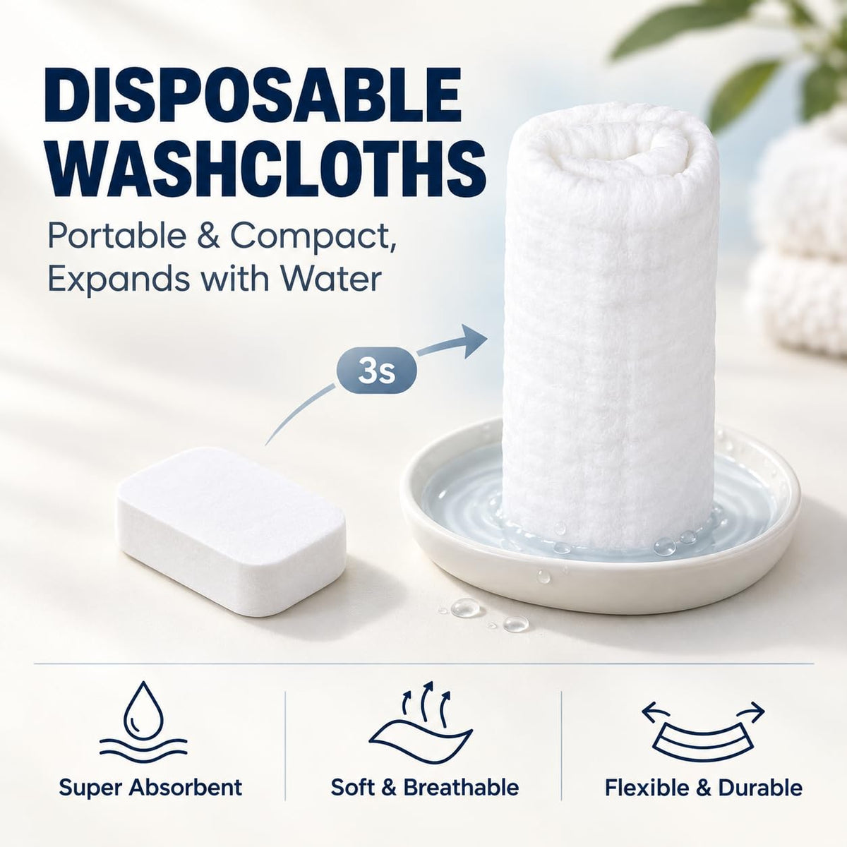 Fcaeon Disposable Face Towels 50 Count Compressed Towel Tablets, Disposable Washcloths
