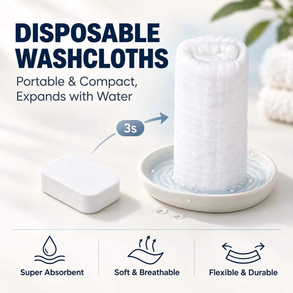 Fcaeon Disposable Face Towels 50 Count Compressed Towel Tablets, Disposable Washcloths