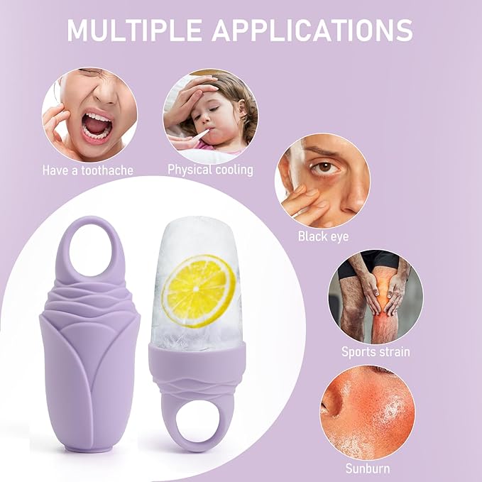 Mabnuby Ice Roller for Face and Eye, Reusable Silicone Ice Facial Roller for Reducing Puffiness, Ice Face Mold Skin Care, Ice Cube Roller Tools for Women - Purple 3 Pcs
