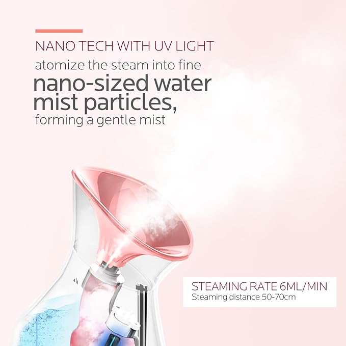 Colorfarm Facial Steamer Nano Ionic: Face Steamer Home Spa Kit Deep Cleaning Unclogs Pores Sinuses Inhaler with 8 Skin Care Tools - Self Care Gifts for Women (Deep Cleansing Facial Kit)