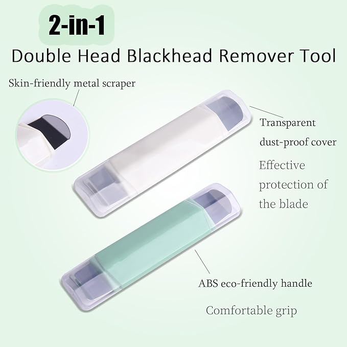 2 PCS Blackhead Remover Tool, Dual-Head Face Spatula for Deep Cleansing Nose Pores & T-Zone, Skincare Tool for Men and Women(Green+White)