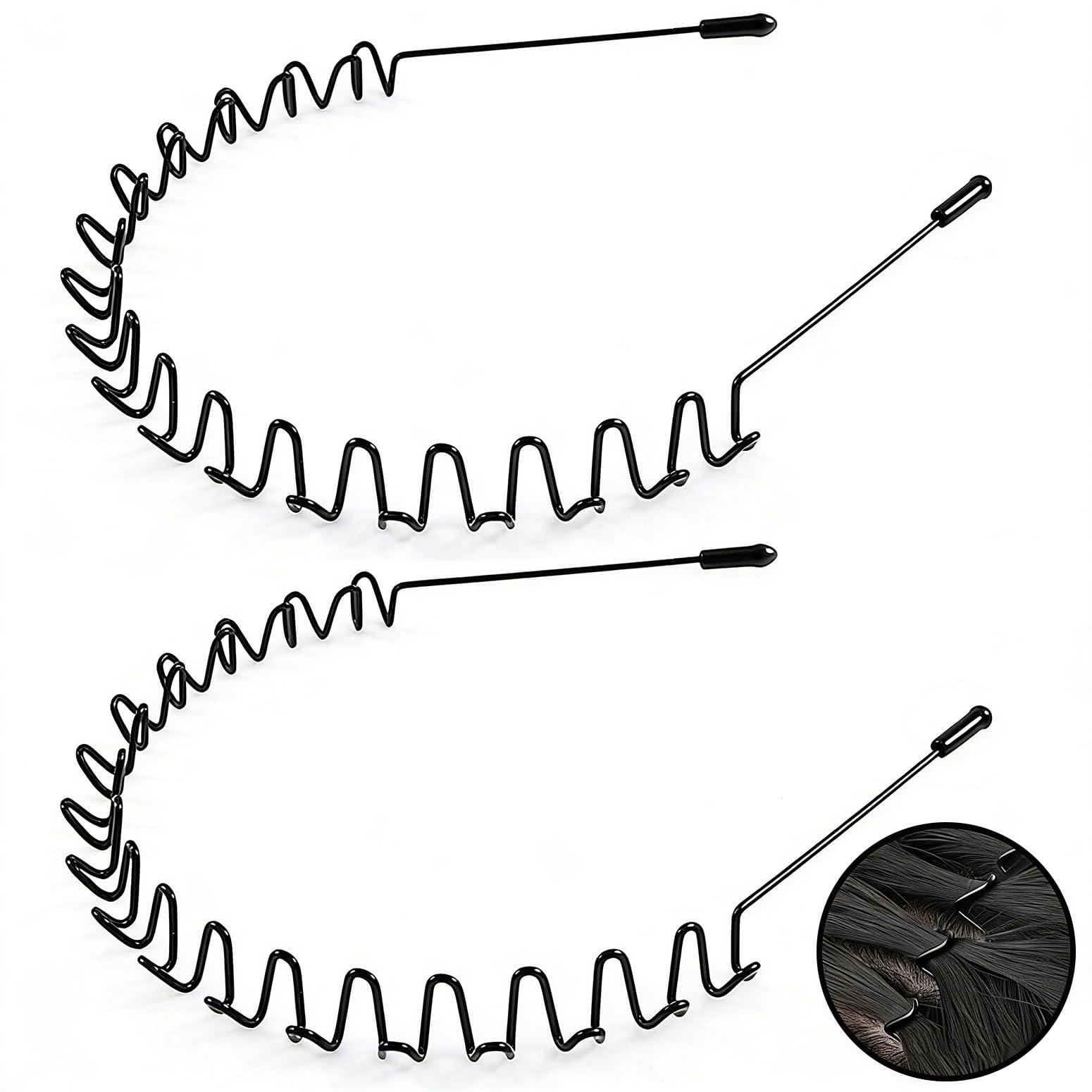 KELUBATU Metal Headband for Men,Zig Zag Wire Hair Band,Non Slip 2 Pcs