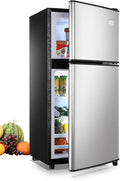KRIB BLING Mini Fridge With Freezer,3.5 Cu. Ft Compact Refrigerator With 2 Doors,7- Level Adjustable Thermostat, Removable Glass Shelves For Bedroom, Office, Kitchen, Apartment, Dorm, Silver