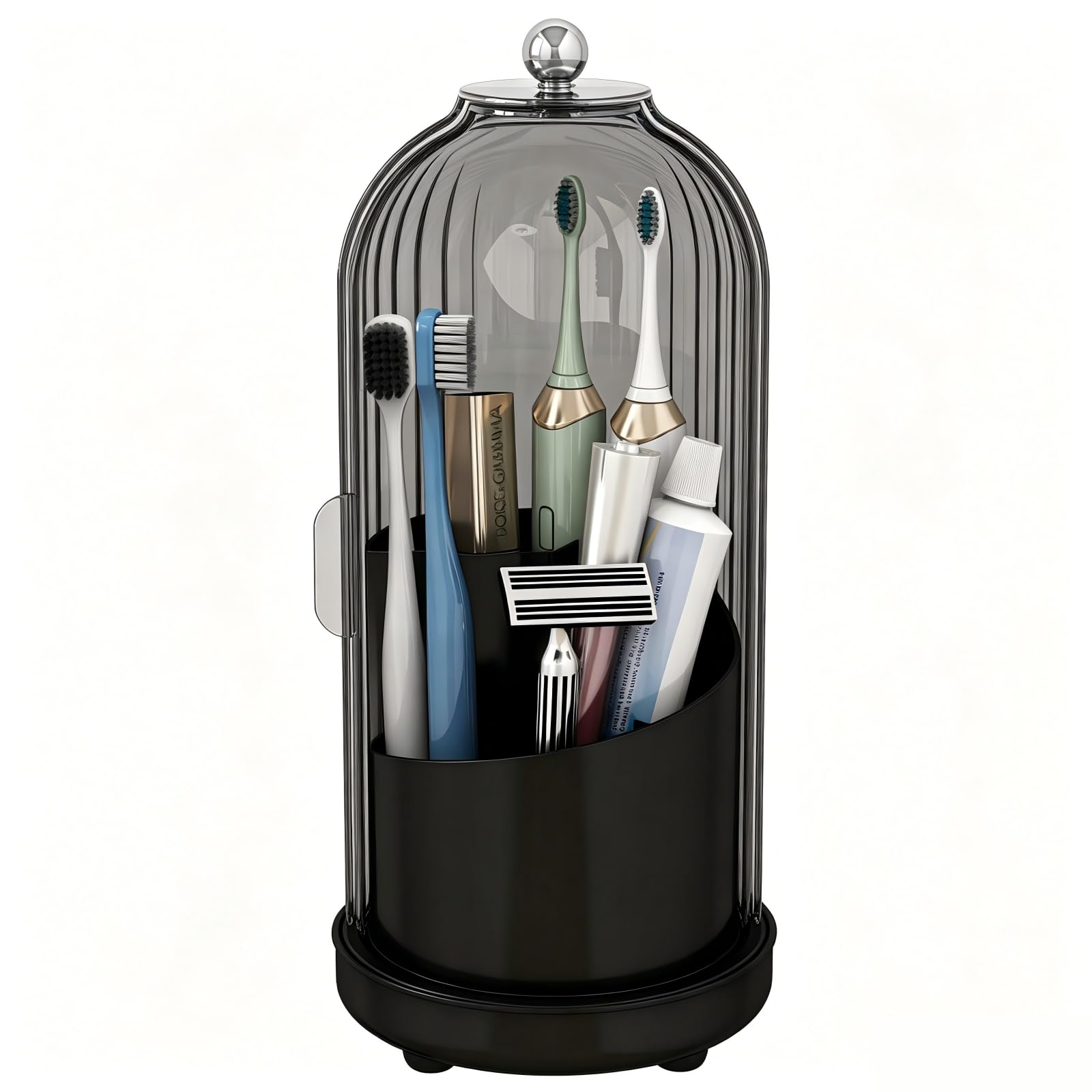 Zufudo Drainable Toothbrush Toothpaste Holders with Cover, Gray Black