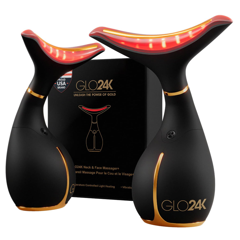 GLO24K LED Facial Massager for Face & Neck – Beauty Wand with LED Light, Vibration & Gentle Warmth – Cosmetic Skincare Tool for Daily Self-Care
