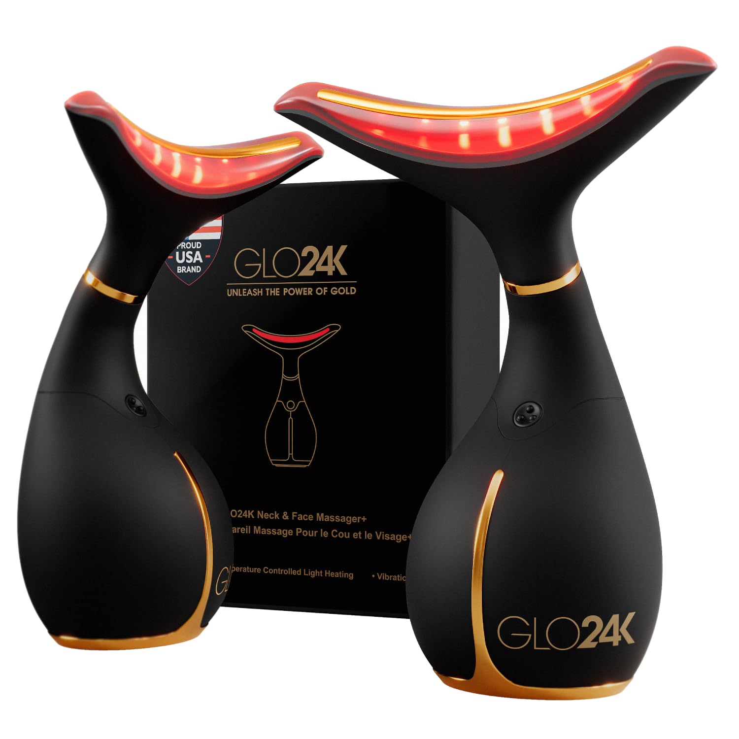 GLO24K LED Facial Massager for Face & Neck – Beauty Wand with LED Light, Vibration & Gentle Warmth – Cosmetic Skincare Tool for Daily Self-Care