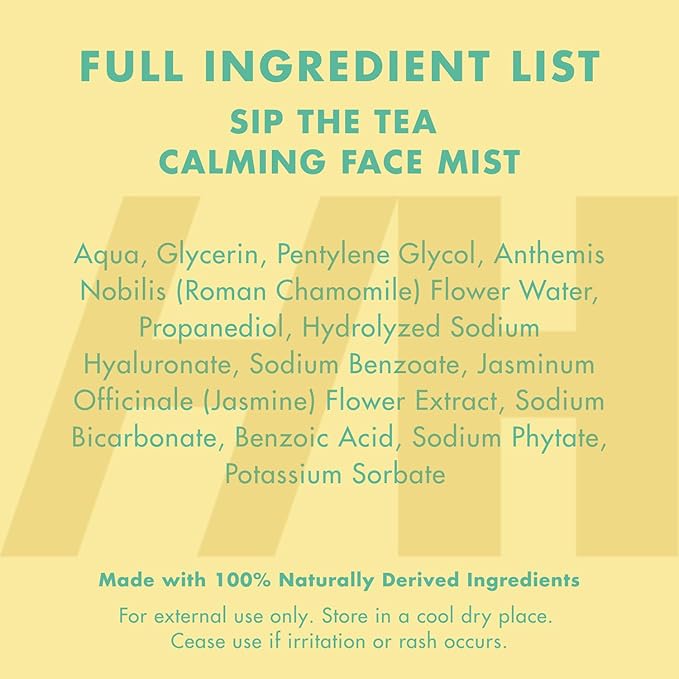 Handmade Heroes Cooling Summer Face Spray | Calming Cooling Chamomile Facial Mist for Perimenopause & Menopause | with Hyaluronic Acid and Jasmine | Sip The Tea Calming Mist