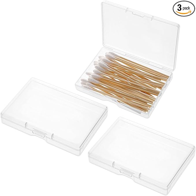 KALIONE 3-Piece Portable Travel Cotton Pad Holder - Bathroom Vanity Countertop Storage Organizer - Cotton Ball & Swab Dispenser - Transparent