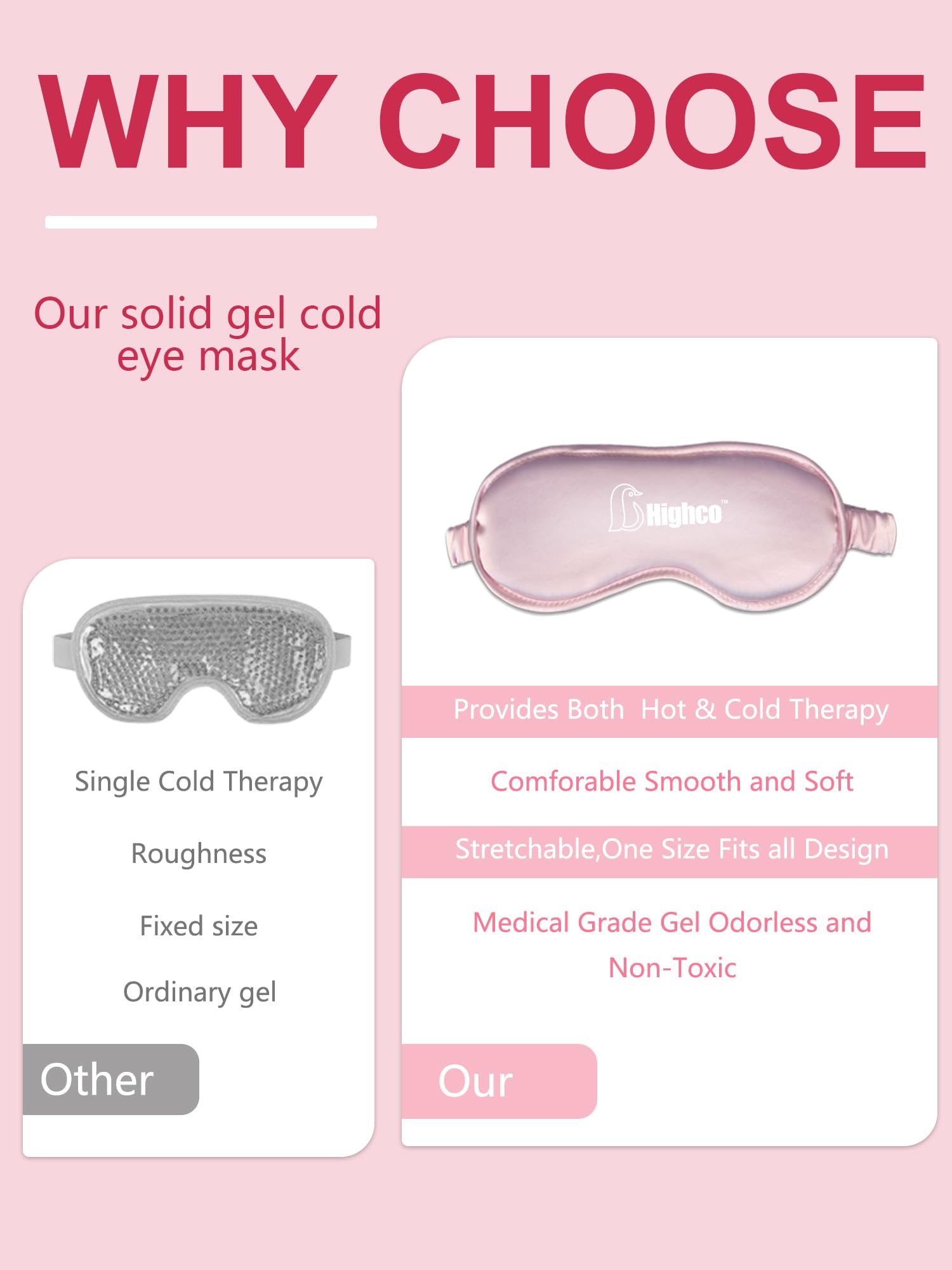 2 Packs Cooling Eye Mask and Neck Ice Pack Wrap,Hot Cold Compress Ice Pack for Neck,Cold Gel Cooling Mask for Sleep,Reusable Ice Eye Mask Cold Compress for Puffy Eyes,Pink