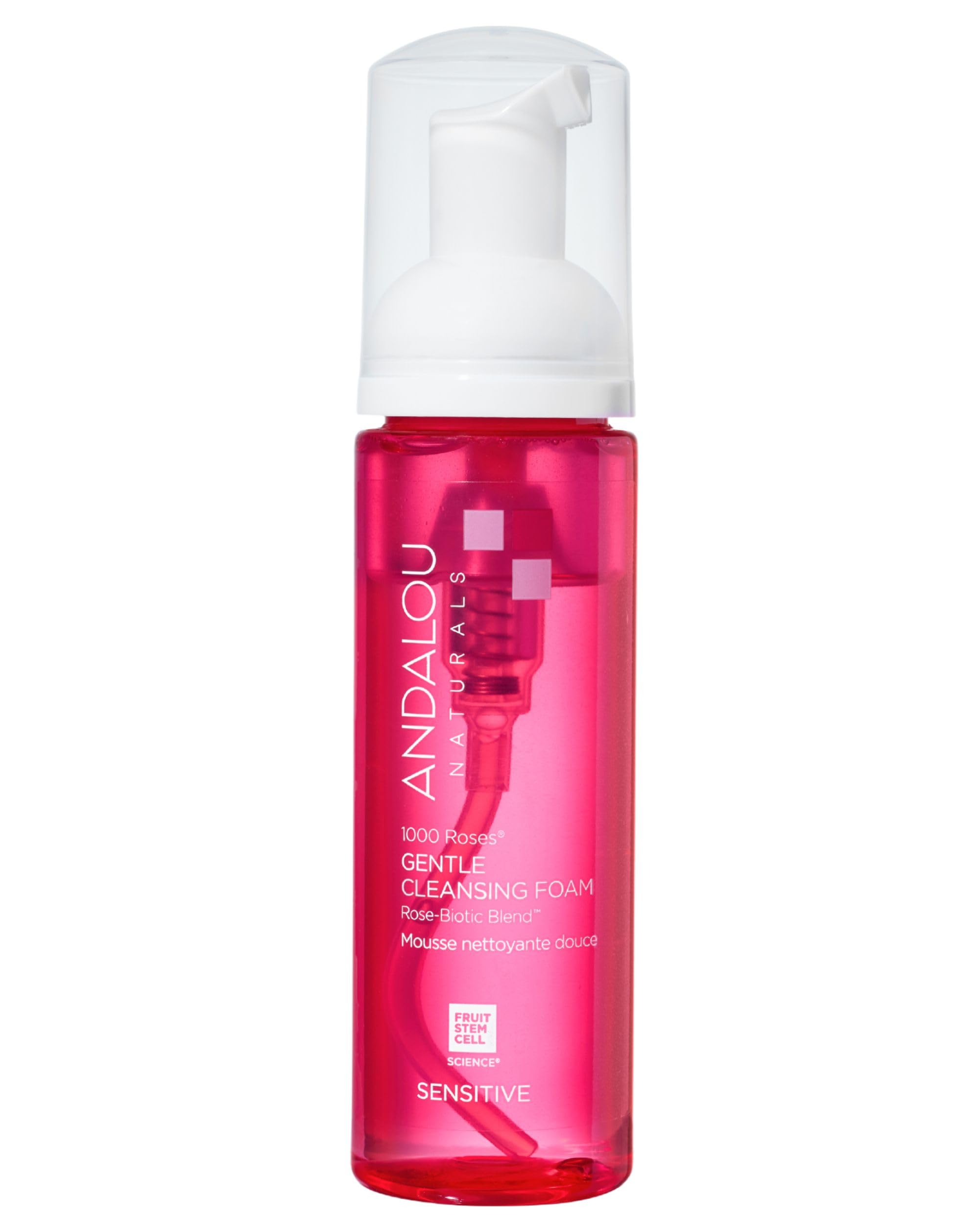 Andalou Naturals 1000 Roses Gentle Cleansing Foam | Foaming Face Wash with Rose Stem Cells & Organic Aloe Leaf Juice | Hydrating Daily Cleanser for Sensitive Skin | 5.5 fl oz