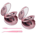 2 PCS Eyelash Storage Case with Mirror – 2-Layer Circle Lash Box, Travel-Friendly Organizer with Lash Holder & Disposable Mascara Brushes (Rose Gold)