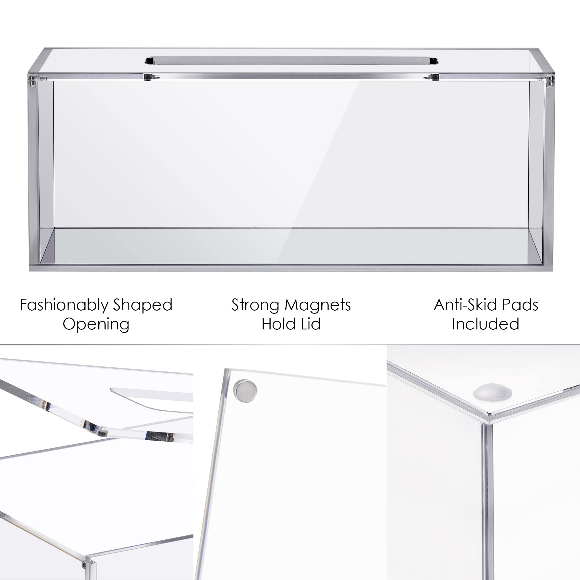 Elavain Clear Tissue Box, Acrylic Facial Tissue Box Holder Rectangular Bathroom Tissue Holder, Modern Tissue Dispenser Decorative Box, Tissue Holders | Use with Tissues Only- Original Box Will Not Fit