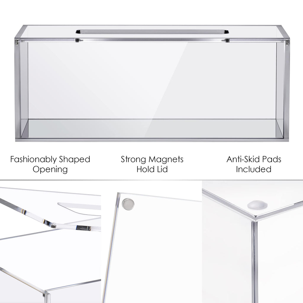 Elavain Clear Tissue Box, Acrylic Facial Tissue Box Holder Rectangular Bathroom Tissue Holder, Modern Tissue Dispenser Decorative Box, Tissue Holders | Use with Tissues Only- Original Box Will Not Fit