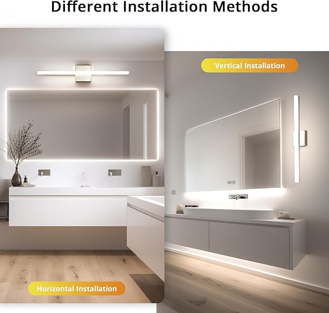 Combuh LED Bathroom Vanity Light Bar 24Inch 14W IP44 Chrome Shining Over Mirror Lighting Fixture Indoor Wall Sconces Modern Bright White 4000K