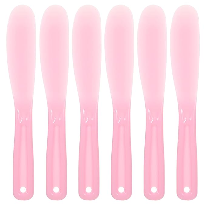 Ymapinc 6 Pcs Facial Spatula, Reusable Plastic Face Spatula Makeup, Skincare Lotion Scoop Applicator Tool, Cosmetic Spatulas for Cream Mixing, Jar Scraping, Makeup & Skincare Tools (Pink)