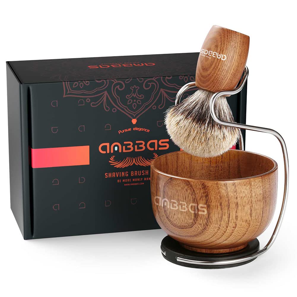 Anbbas 3IN1 Badger Hair Shaving Brush Set,Lather for Men Smooth Wet Shave
