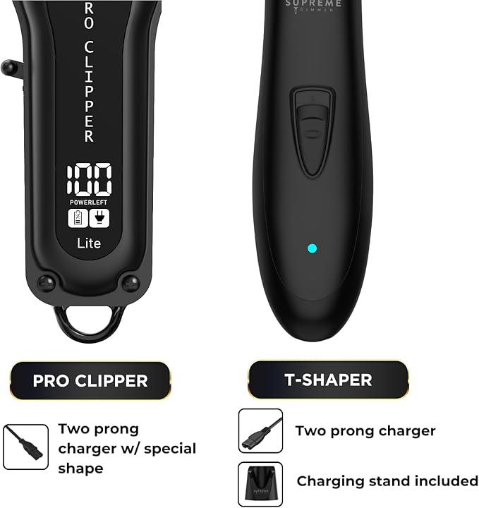 Supreme Trimmer 2-in-1 Pro Clipper Lite & DLC T-Shaper Combo | Professional Beard Trimmer ST5206 & Hair Clipper STC5000 Barber Hair Cutting Starter Kit | Black