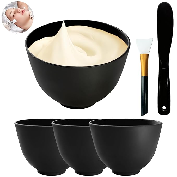 6Pcs Silicone Mixing Bowls, Silicone Bowls for Facials, DIY Face Mask Mixing Bowl for Home Salon Spa Face Skin Applicator Bowl, Black
