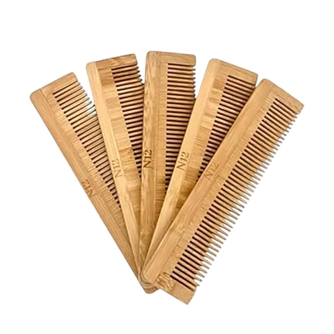 N12 Products 5 Bamboo Wood Pocket Beard Comb Set of 5, 100% Natural wooden combs for Beard, Hair, Mustache, Men & Women, Travel-Friendly, Eco-Friendly Grooming Solution