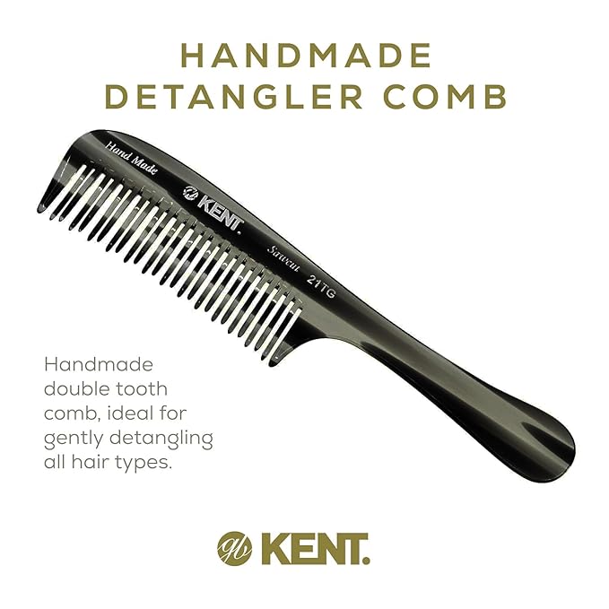 Kent 21T Graphite Large Detangling Comb, Double Wide Tooth for Curly Wavy Hair, Detangler Comb for Wet and Dry Hair, Saw-Cut and Hand Polished Made in England