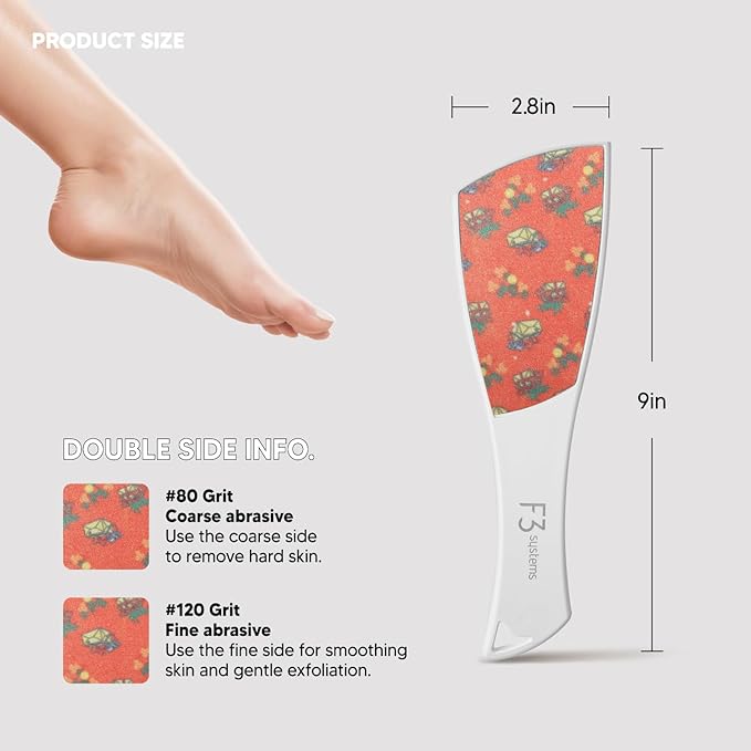 F3 Systems S-Line Emery Foot File, Colossal Double-Sided Pedicure Tool, Effective for Cracked Heel, Ergonomic Design for Easy Grip (Pattern)