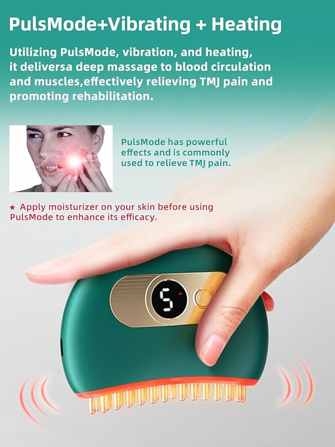 Zaybuon TMJ Relief Products Jaw, TMJ Relief Massager, Vibration and Heating, Ergonomic Multi-Needle Design TMJ Massage Tool, Effective Jaw & Neck Pain, Grinding and Clenching Teeth Relief (Green)