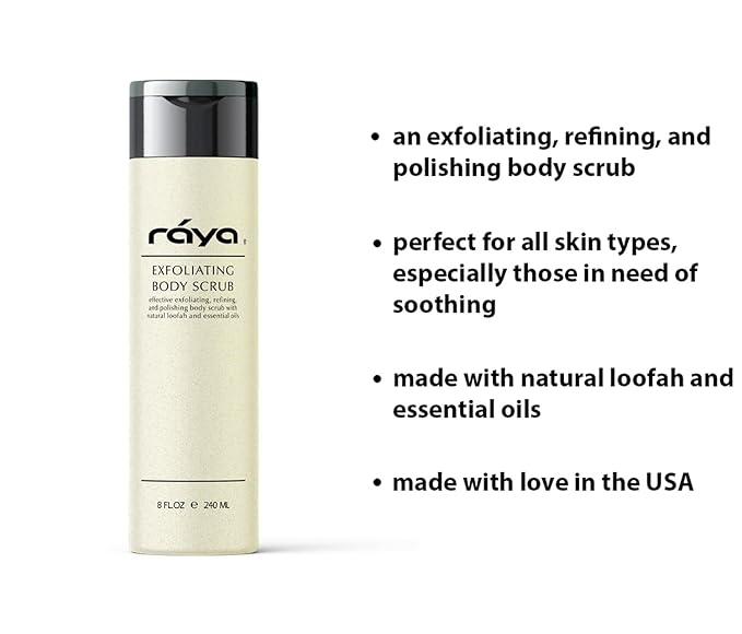 RAYA Exfoliating Body Scrub 8 oz (S-103) | Exfoliating, Refining, and Polishing Body Scrub | Made with Natural Loofah and Essential Oils | Relieves Ingrown Hairs