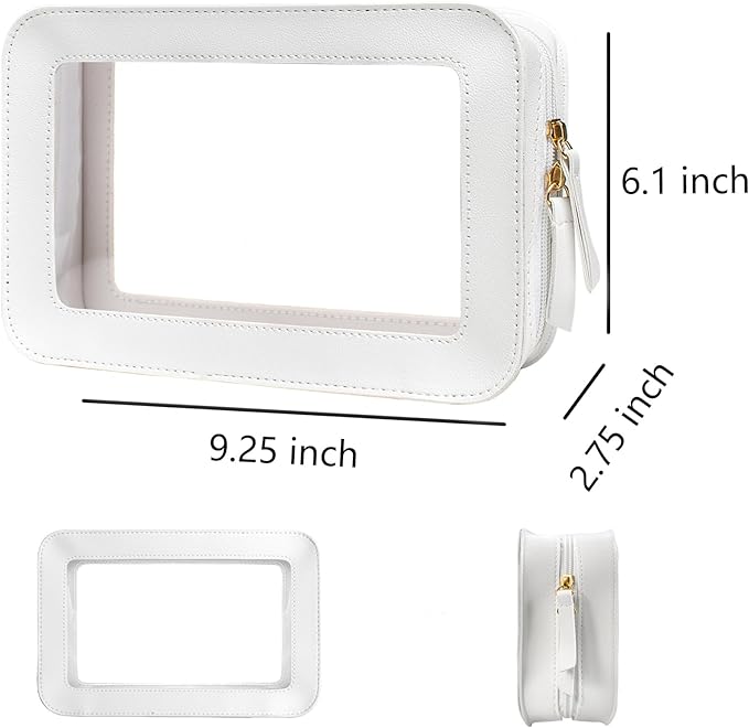 FFpaw Clear Makeup Bag Organizer, TSA Approved Portable Travel Toiletry Bag Clear Cosmetic Bag Case Small Make Up Case Mini Makeup Pouch for Purse Car Essentials for Women Men (White)