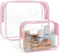 BAGSMART Clear Toiletry Bag 2-Pack TSA Approved Water-Repellent, Pink