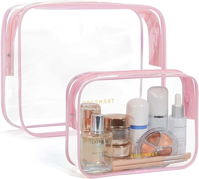 BAGSMART Clear Toiletry Bag 2-Pack TSA Approved Water-Repellent, Pink