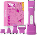 Bikini Trimmer for Women,5-in-1 Electric Razors for Women,Electric Shaver for Women's,IPX7 Waterproof Trimmer for Men Legs,with 5 Replaceable Blade Heads,USB Recharge Dock（Rose Pink）
