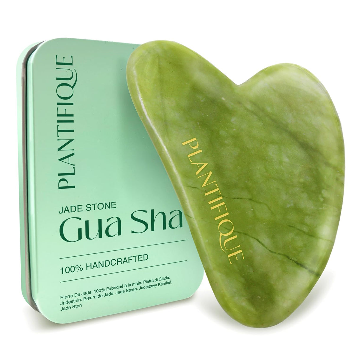 PLANTIFIQUE Jade Gua Sha Facial Tool & Face Roller Set - Giftable Box