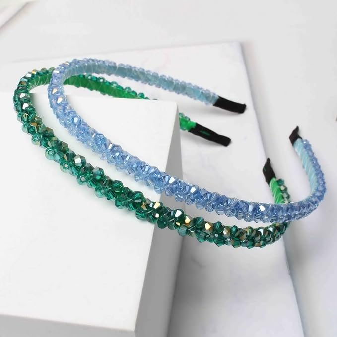 Cuizhiyu 4 PK Crystal Rhinestone Headbands for Women Girls Double Rows Sparkly Beaded Hair Hoops Pink Weave Narrow Hair Bands Hair Accessories (Color B)
