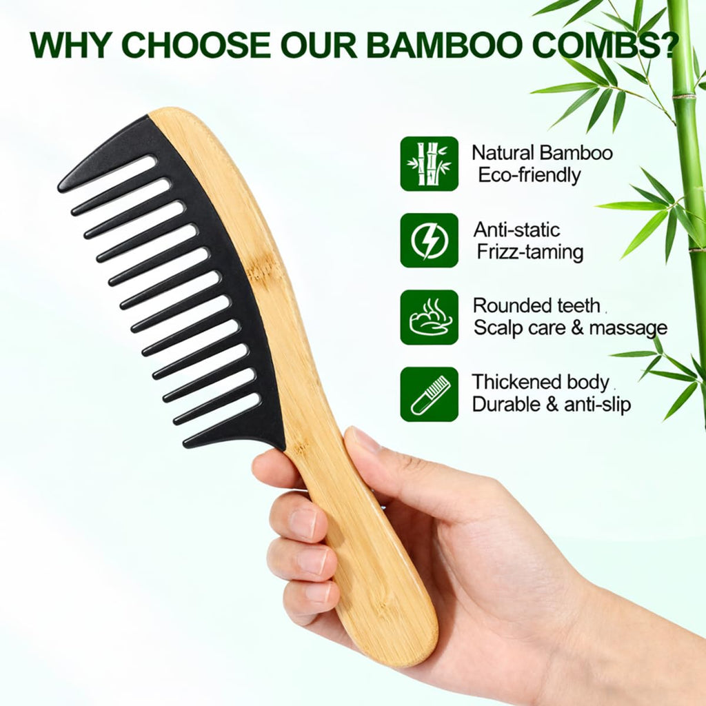 Natural Handmade Bamboo Hair Combs for Women Men, Anti-Static for All Hairstyles & Beard(6.1 in)
