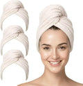 3 Pack Microfiber Hair Towel Wrap for Women, Fast Drying Hair Turban with Button, Anti-Frizz Large Hair Towel for All Hair Styles, Soft & Absorbent Hair Drying Towel