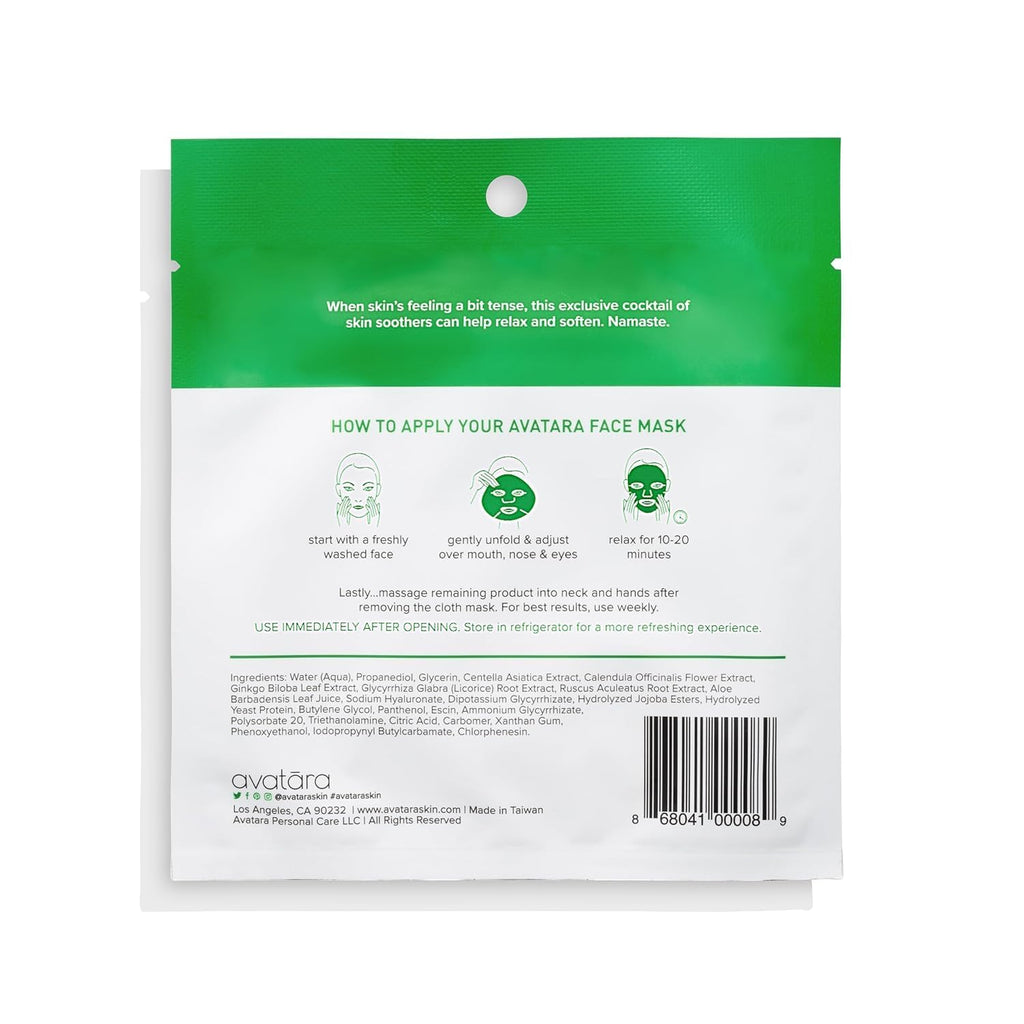 Avatara Chill Out Face Masks, 15 Sheets, Hydrating Aloe Vera, Soothing Skin, Unisex