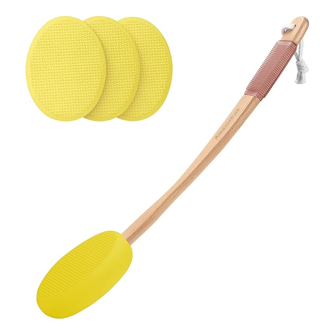 AmazerBath Lotion Applicator for Back, Feet, 4 Replaceable Pads with Long Handle, Back Sunscreen Applicator for Elderly, Women, Apply Cream Medicine Skin Cream Moisturizer Sunscreen Tanner, Blue