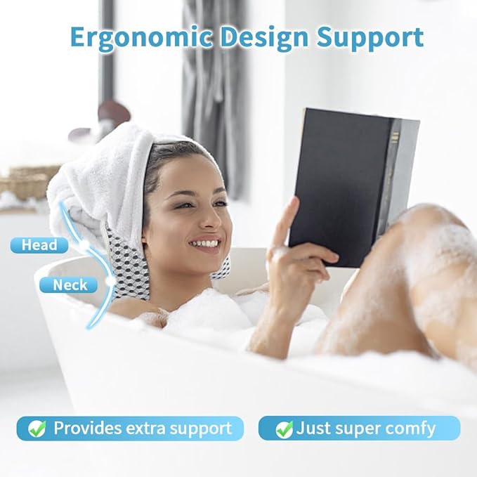 Conbella Luxury Bath Pillows for Tub, Slip Resistant Waterproof Bath Pillows for Tub Neck and Back Support with 2 Strong Suction Cups, Relaxing Spa Essentials