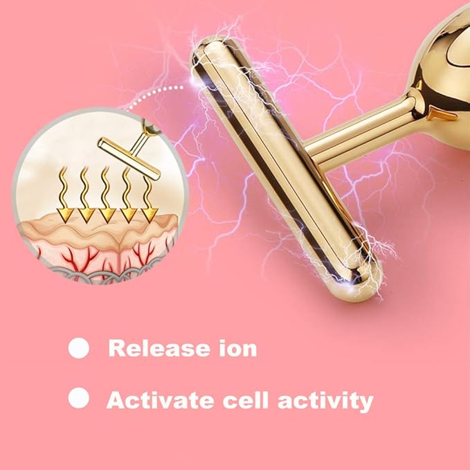 Yeamon 2 in 1 Face Massager Golden Facial Electric 3D Roller and T Shape Arm Eye Nose Massager Skin Care Tool