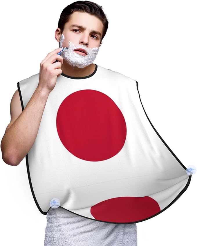 NOUZU Japanese Flag Print Beard Bib Apron For Men, Beard Hair Catcher For Men Shaving Trimming,Beard Cape Cloth, Black