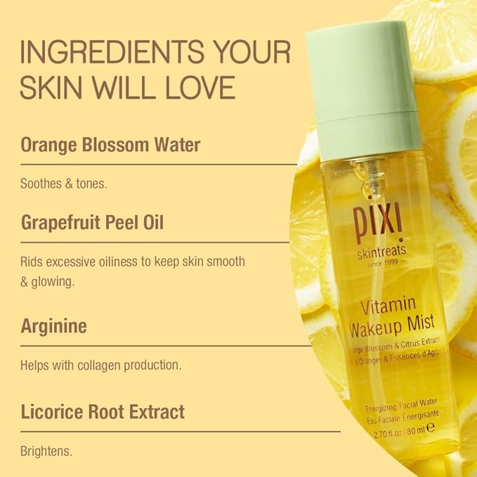 Pixi Vitamin-C Wakeup Mist | Helps Cool, Refresh, and Wake Up Skin | Adds Hydration | Boosting Treatment Toner | 2.7 fl oz / 80ml