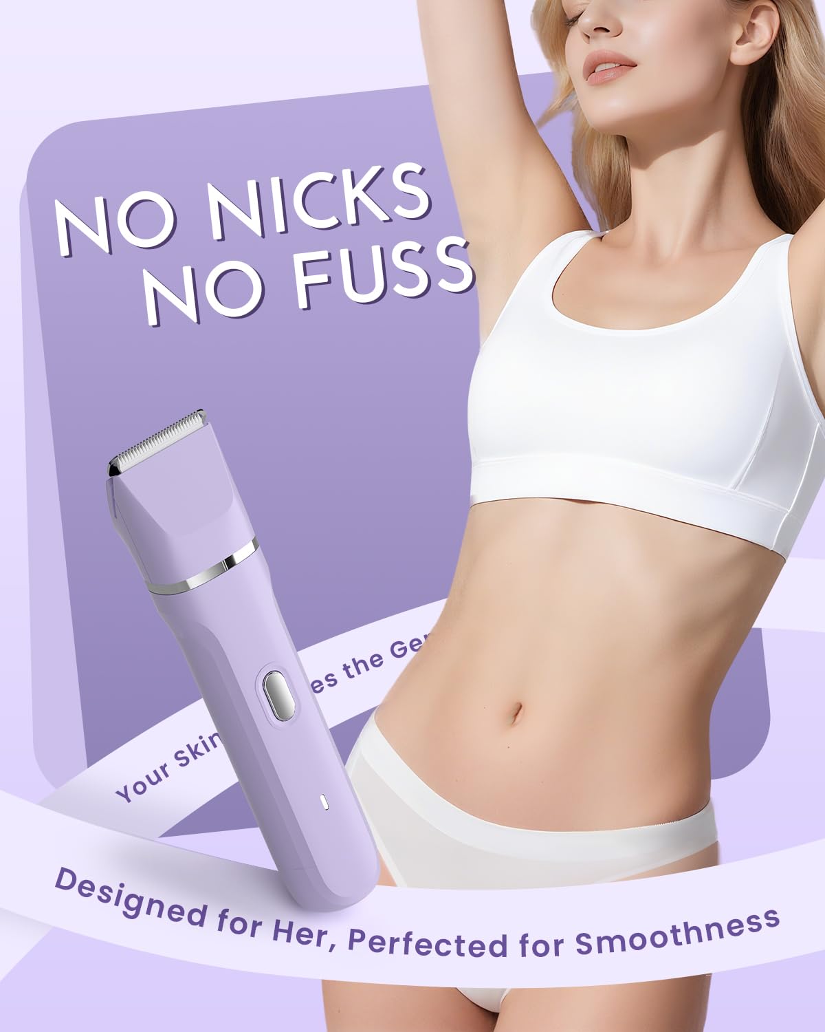 Bikini Trimmer for Women - 5 in 1 Electric Razors for Ladys Pubic Facial Nose Body Leg Hair Removal, Waterproof Electric Shaver for Women Private Area Sensitive Skin, Personal Hair Trimmer-Purple