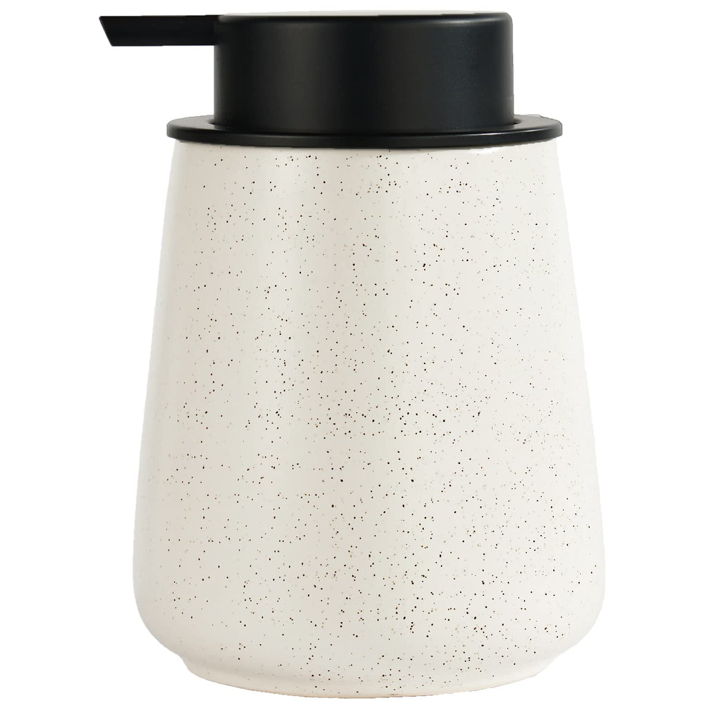 12Oz Ceramic Liquid Soap Dispenser - Modern Lotion Hand Soap Dispenser with Easy-to-Press Black Pump, Reusable and Refillable Dish Soap Dispensers for Bathroom & Kitchen, Speckled Matte Beige
