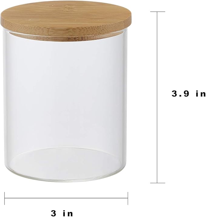 INIUNIK Qtip Holder with Bamboo Vanity Tray, Glass Apothecary Jars with Lids, Cotton Ball Swab Pad Rounds Holder Bathroom Canister Jars for Bathroom Restroom Decorations and Organizer