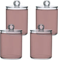Rosy Brown Qtip Holder Organizer Dispenser Cotton Swabs Cans Plastic Jars with Lid Set 4 Pack Bathroom Storage Canister for Cotton Ball Floss Cotton Pads