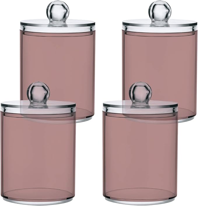 Rosy Brown Qtip Holder Organizer Dispenser Cotton Swabs Cans Plastic Jars with Lid Set 2 Pack Bathroom Storage Canister for Cotton Ball Floss Cotton Pads