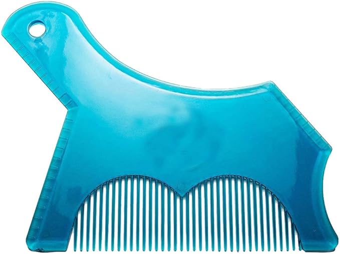 Beard Shaping Tool with Inbuilt Comb and Transparent Template Works with Electric Trimmers for Perfect Lineup Edging Jaw Cheek Neck Line Symmetric Curve Step Cut Styling Guide (Blue)