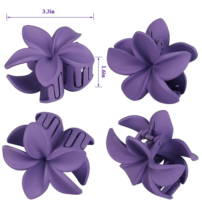 Sisiaipu Flower Hair Clips for Women 6 Pcs Hawaiian Large Claw Clips Plumeria Medium Hair Claw Clips for Thick Thin Hair Hibiscus Tropical Beach Hair Accessories for Women Girls and Girls (Purple)