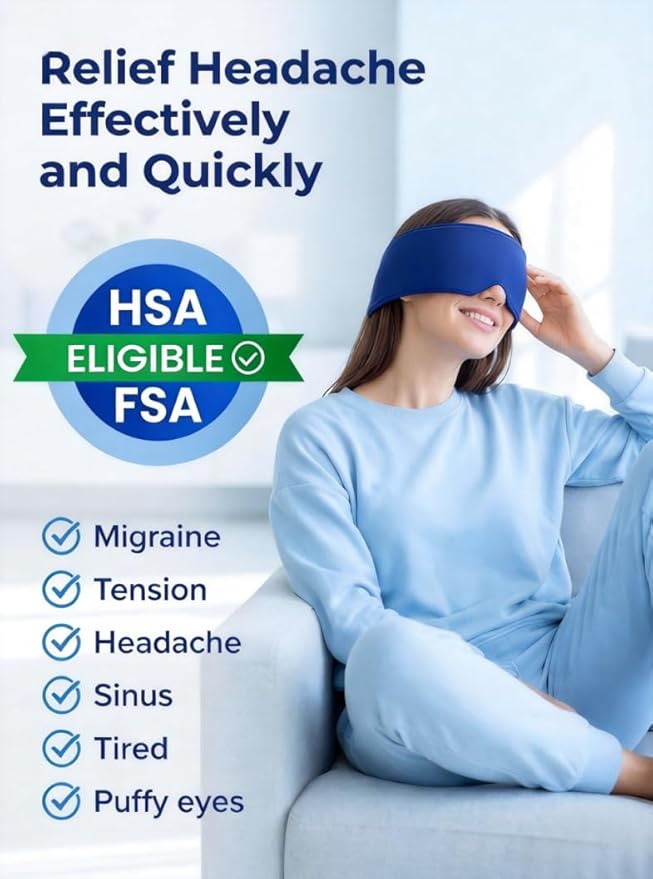 Cooling Gel Eye Mask for Puffy Eyes, Migraine & Headache Relief, Full Eye-Area Cold Compress for Eyes & Temples, FSA Eligible HSA Reusable Eye Ice Pack for Swelling & Post-Surgery Recovery