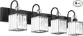 Ralbay Matte Black Crystal Vanity Light 4 Light Modern Crystal Bathroom Lighting Fixtures Over Mirror, Crystal Black Bathroom Vanity Light
